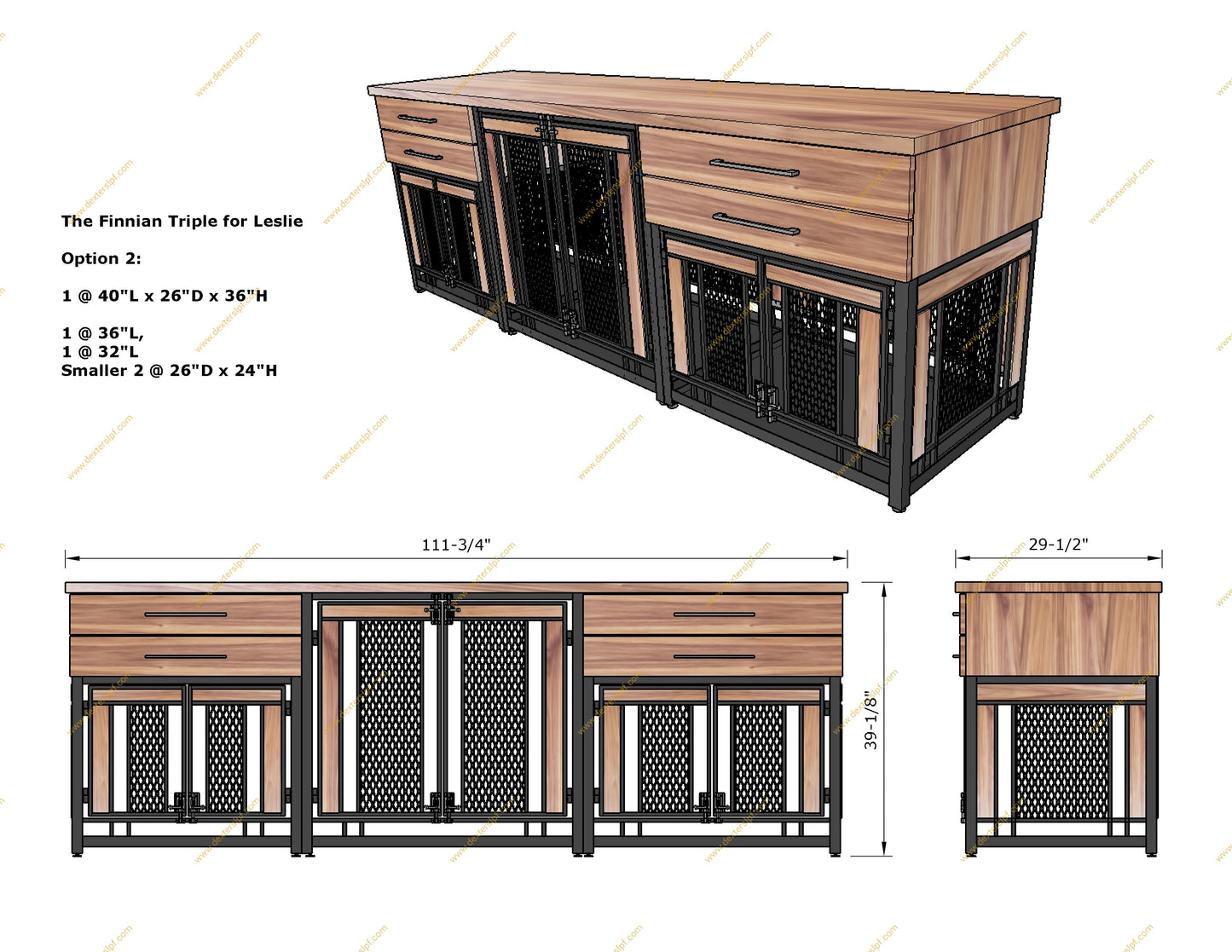 Finnian Triple Custom Dog Crate Furniture | Elegant Multi-Kennel Solution