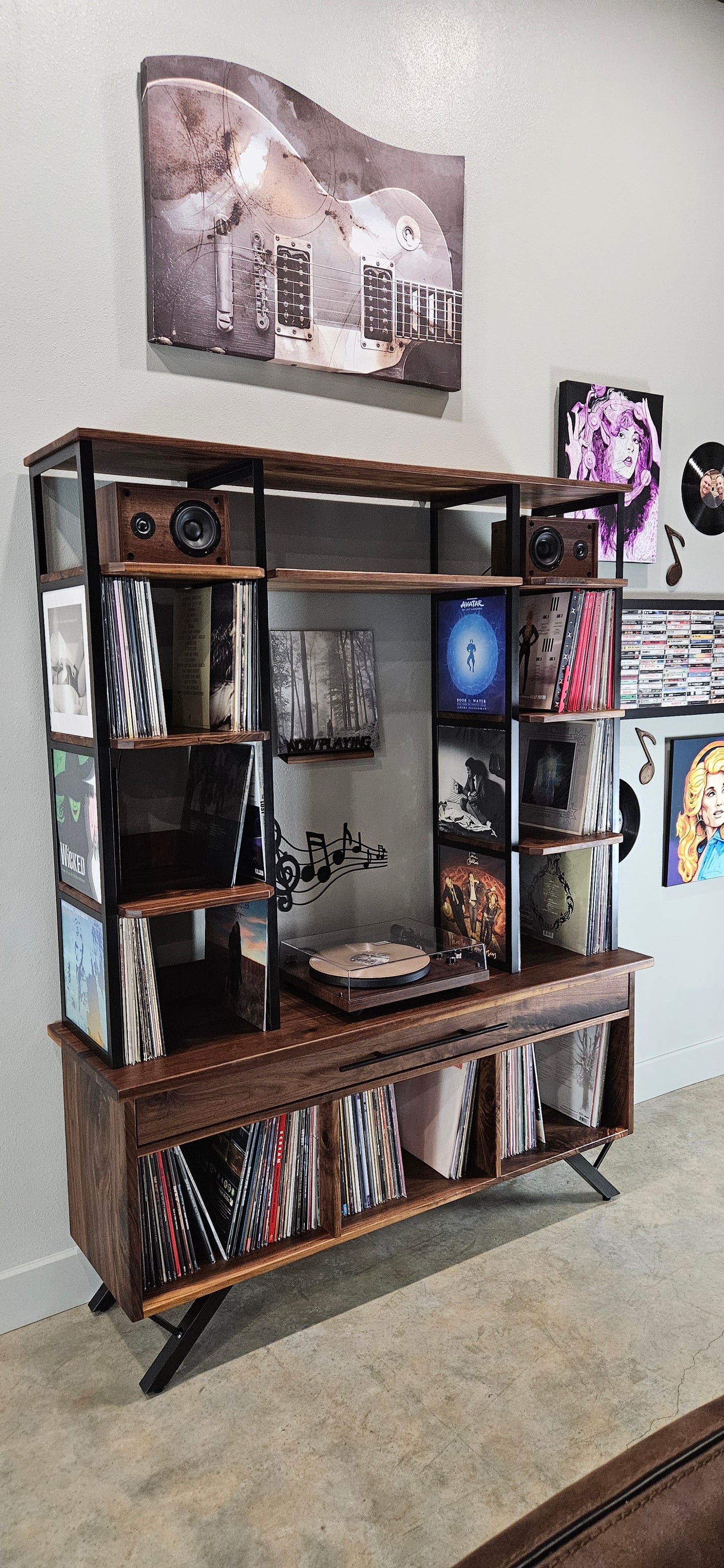 Custom Media Console for Vinyl Record Storage | Mid-Century Modern Design