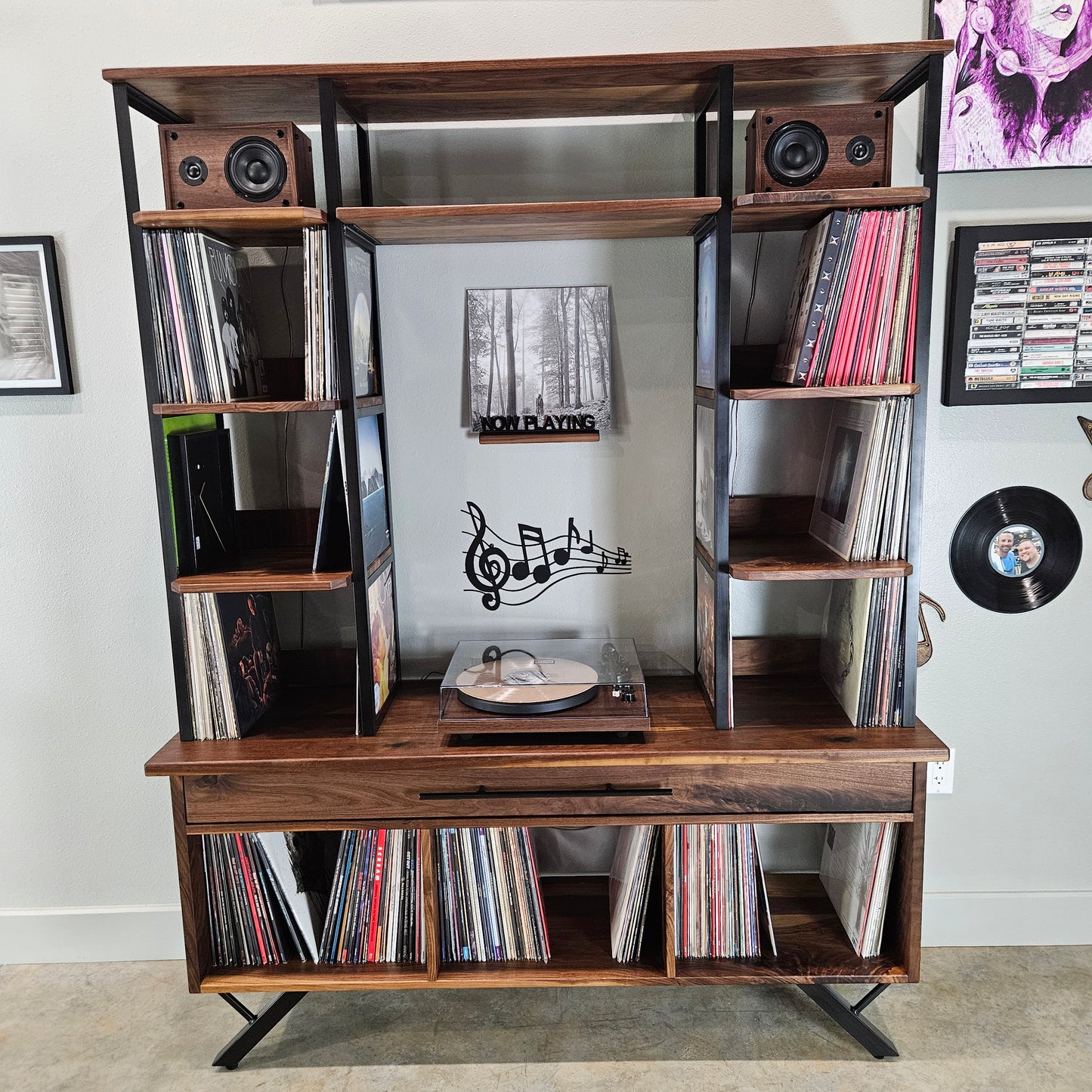 Custom Media Console for Vinyl Record Storage | Mid-Century Modern Design