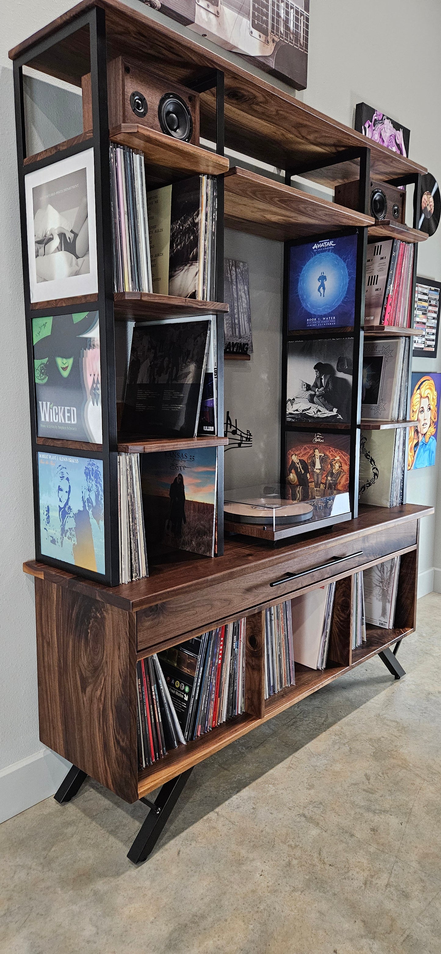 Custom Media Console for Vinyl Record Storage | Mid-Century Modern Design