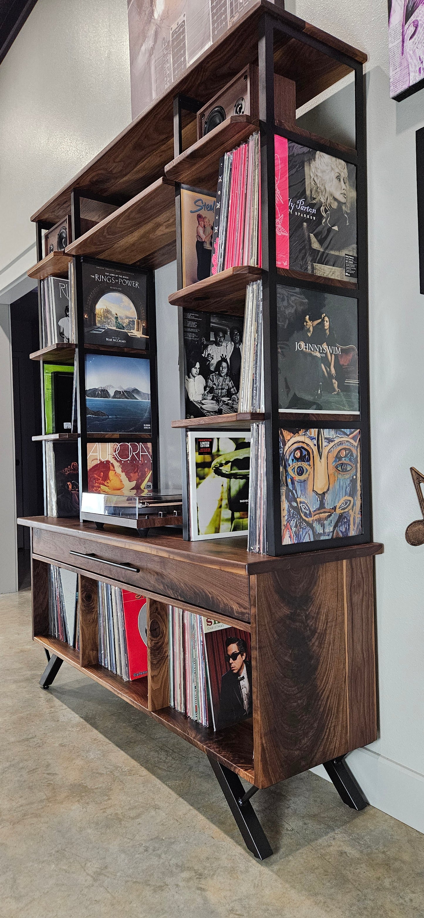 Custom Media Console for Vinyl Record Storage | Mid-Century Modern Design