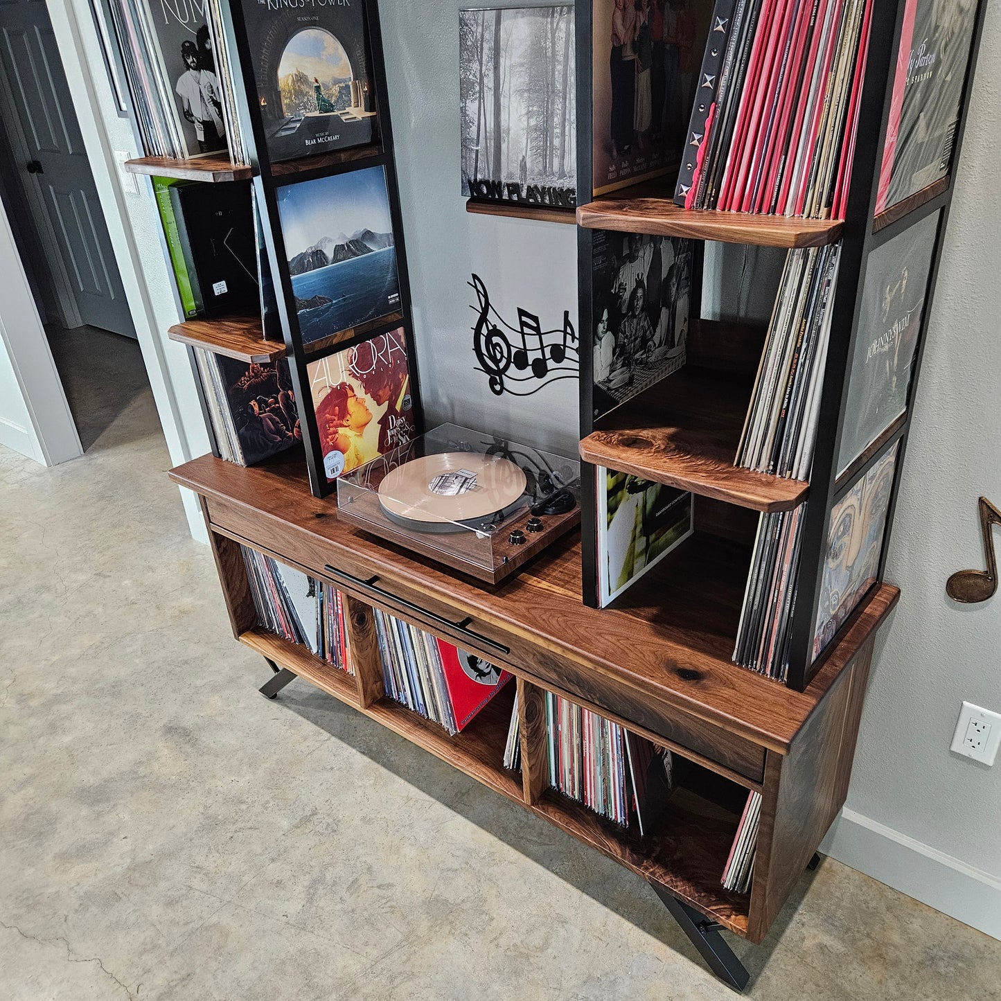 Custom Media Console for Vinyl Record Storage | Mid-Century Modern Design