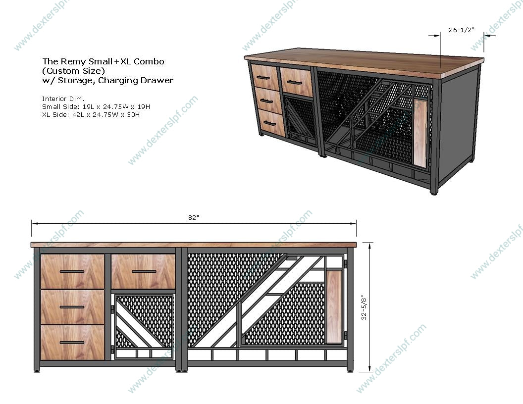 Remy X-Large + Small Combo Dog Crate with Storage | Double Dog Crate Furniture | Modern Dog Kennel