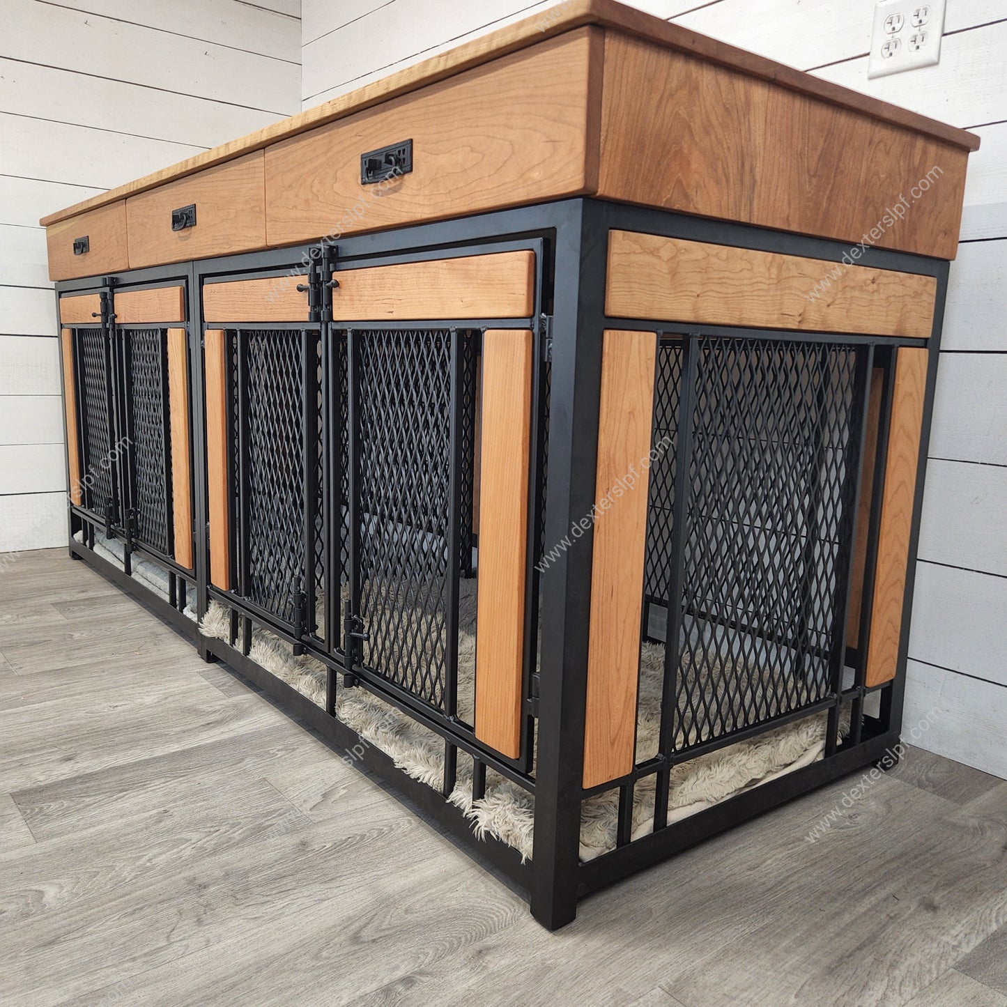 Finnian X-Large Double Dog Crate with Drawers | XL Dog Crate Furniture | Modern Dog Kennel