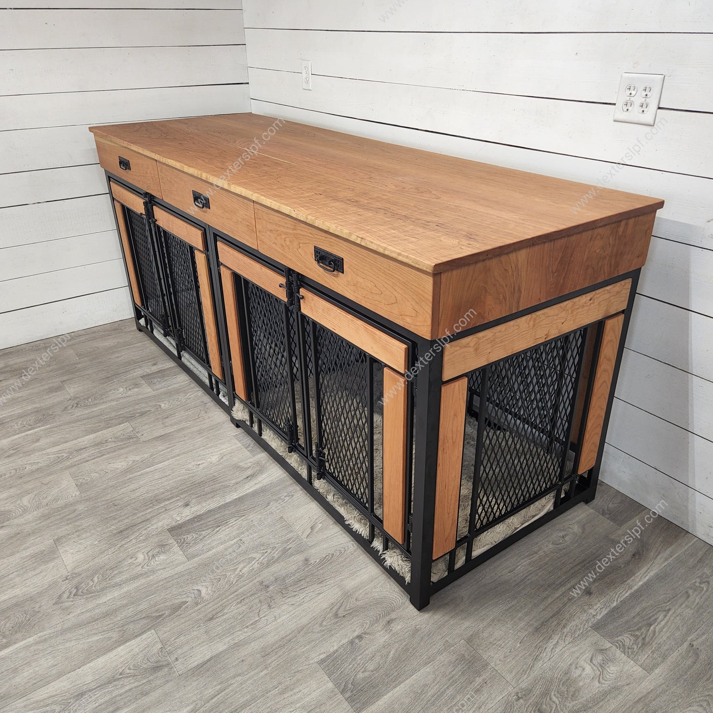 Finnian X-Large Double Dog Crate with Drawers | XL Dog Crate Furniture | Modern Dog Kennel