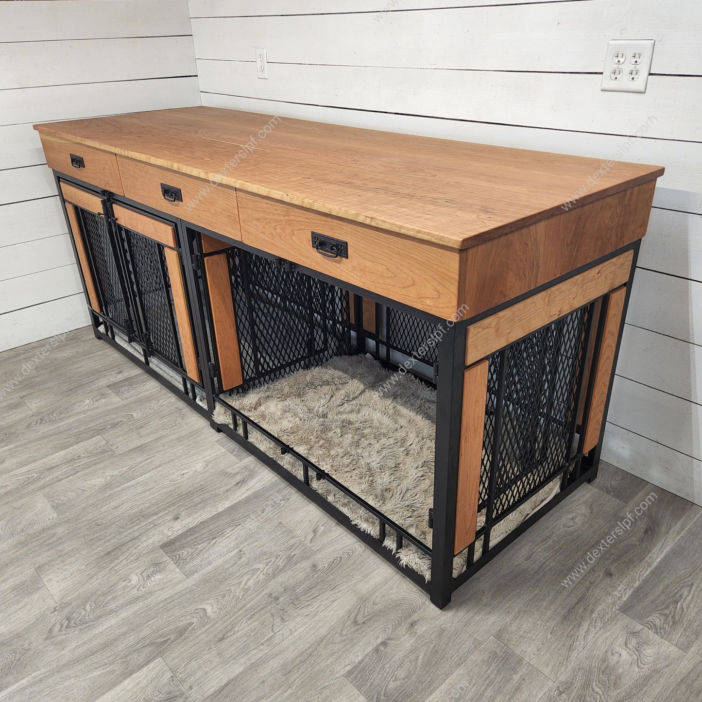 Finnian X-Large Double Dog Crate with Drawers | XL Dog Crate Furniture | Modern Dog Kennel