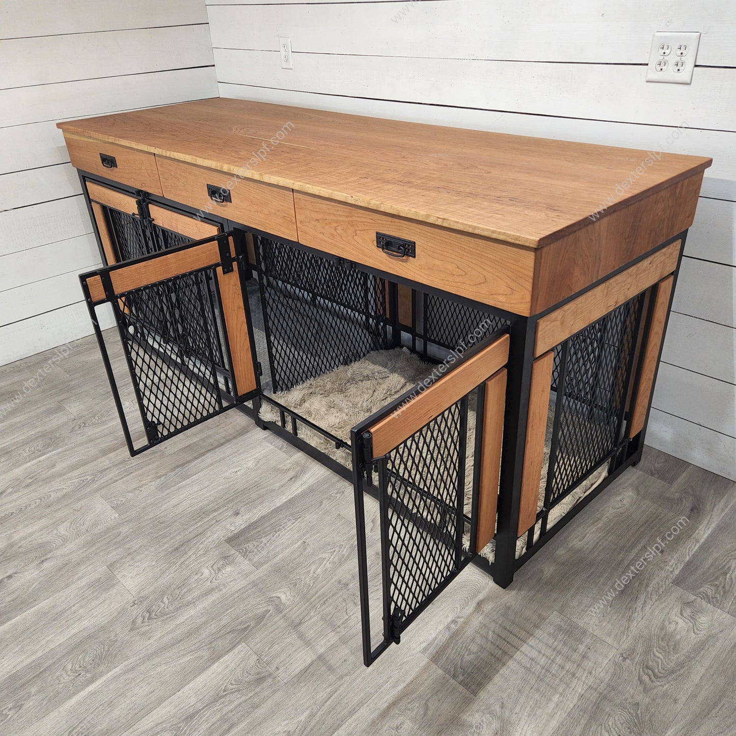 Finnian X-Large Double Dog Crate with Drawers | XL Dog Crate Furniture | Modern Dog Kennel