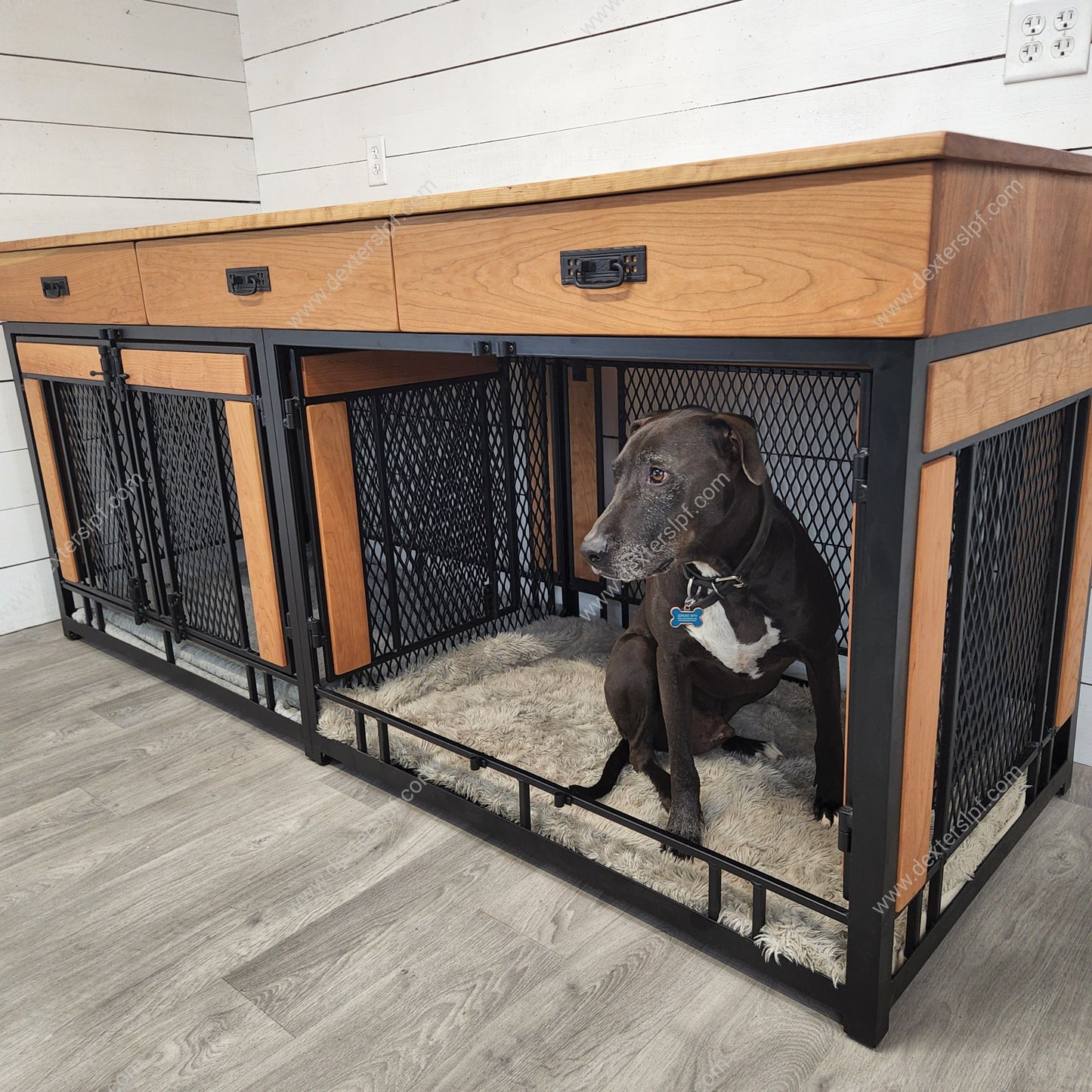 Finnian X-Large Double Dog Crate with Drawers | XL Dog Crate Furniture | Modern Dog Kennel