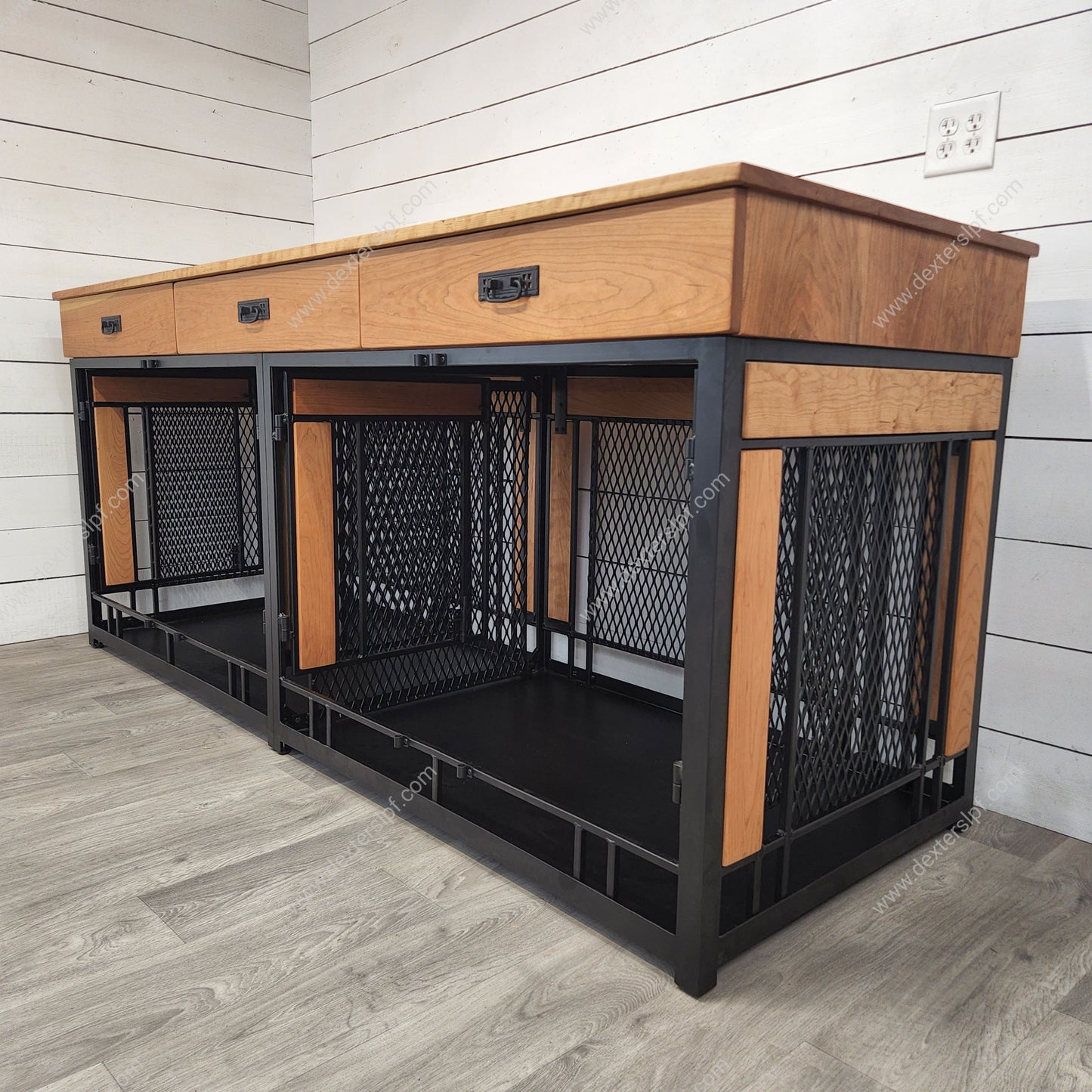 Finnian X-Large Double Dog Crate with Drawers | XL Dog Crate Furniture | Modern Dog Kennel