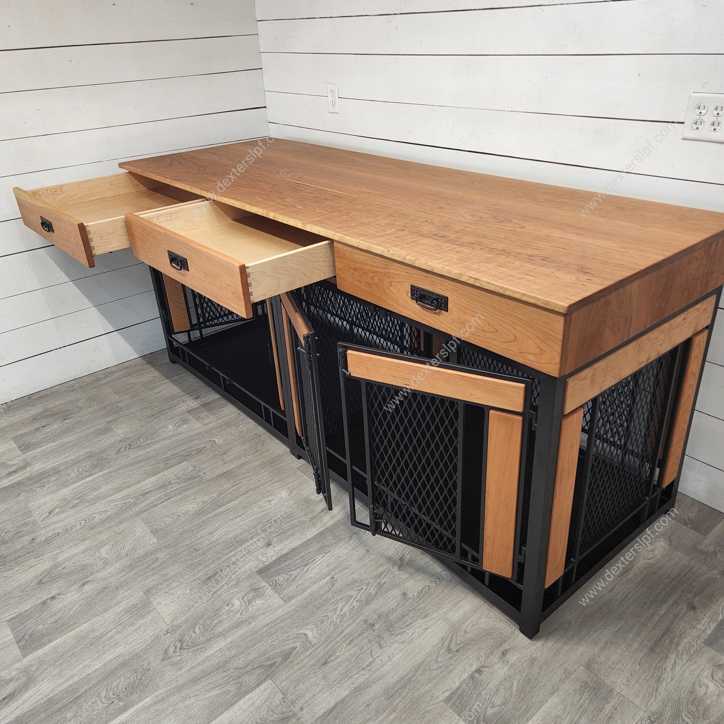 Finnian X-Large Double Dog Crate with Drawers | XL Dog Crate Furniture | Modern Dog Kennel