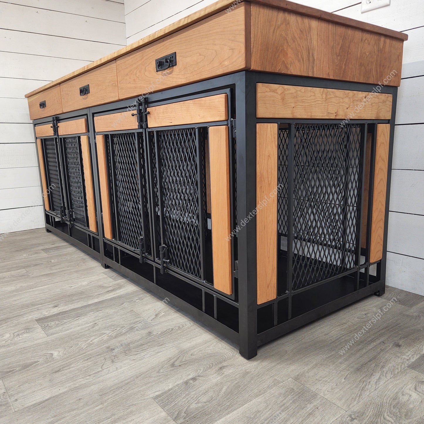 Finnian X-Large Double Dog Crate with Drawers | XL Dog Crate Furniture | Modern Dog Kennel