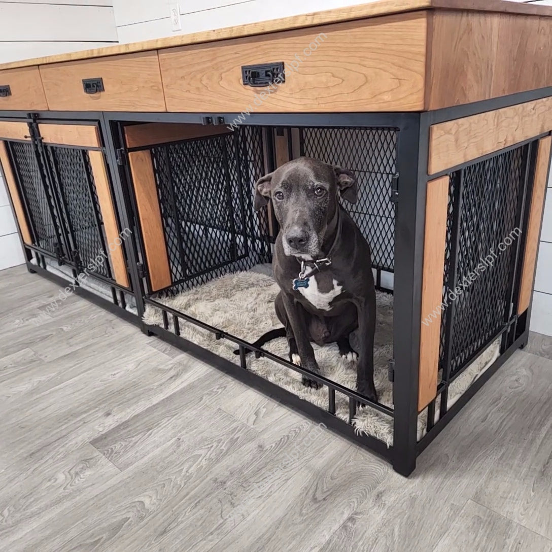 Finnian X-Large Double Dog Crate with Drawers | XL Dog Crate Furniture | Modern Dog Kennel