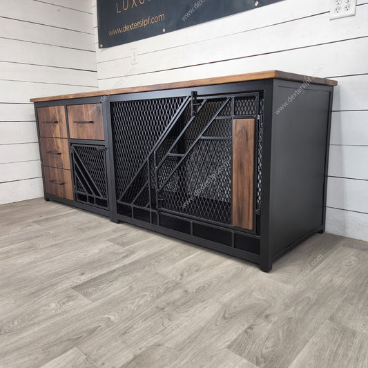 Remy X Large + Small Combo with Storage and Charging Drawer, Double Dog Crate Furniture