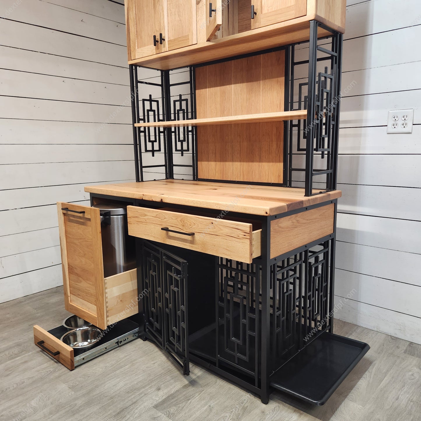 Daisy Large Pet Hutch with Custom Dog Feeding Station | Luxury Dog Crate Furniture