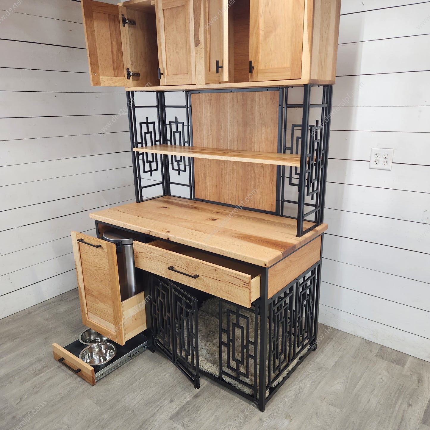 Daisy Large Pet Hutch with Custom Dog Feeding Station | Luxury Dog Crate Furniture