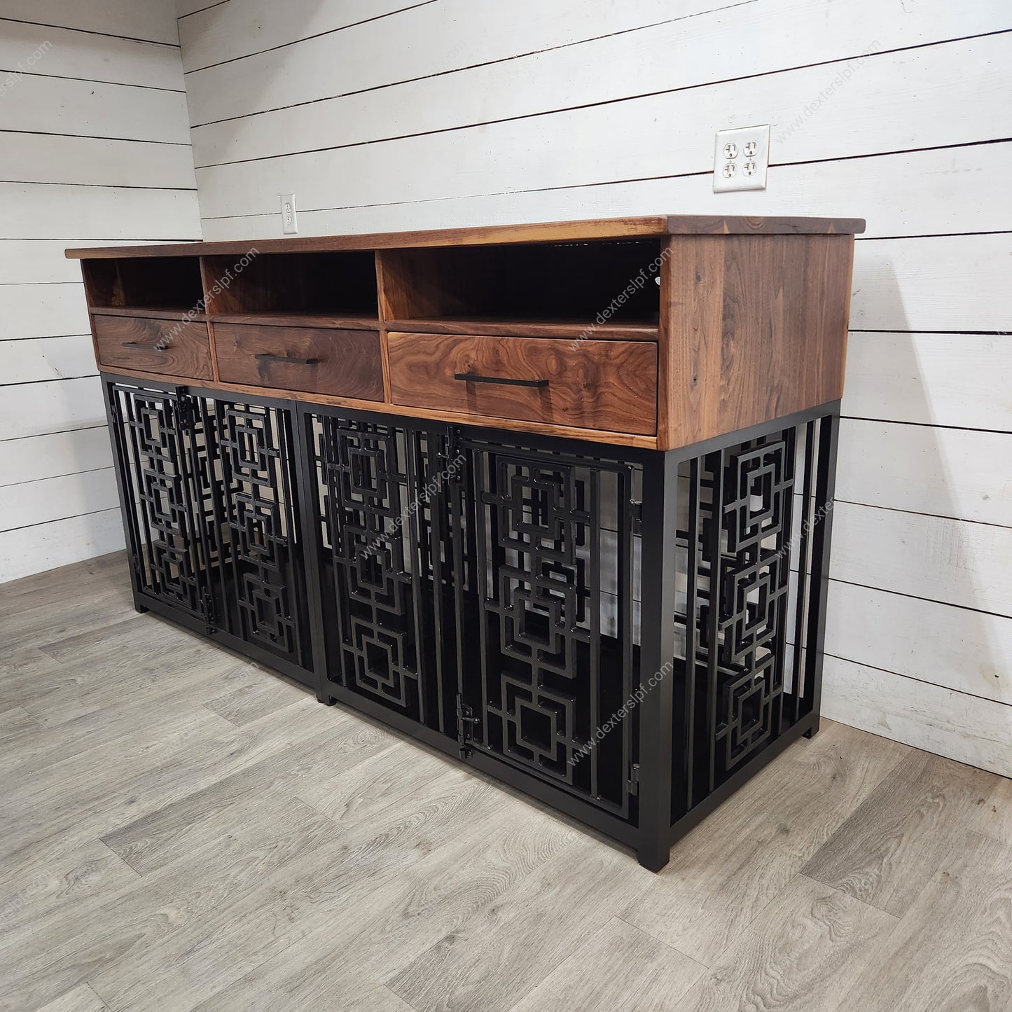 Sebby Large Double with Media Shelves & Drawers, Large Double Dog Crate, Dog Crate Furniture, Dog Kennel Furniture, Dog Crate