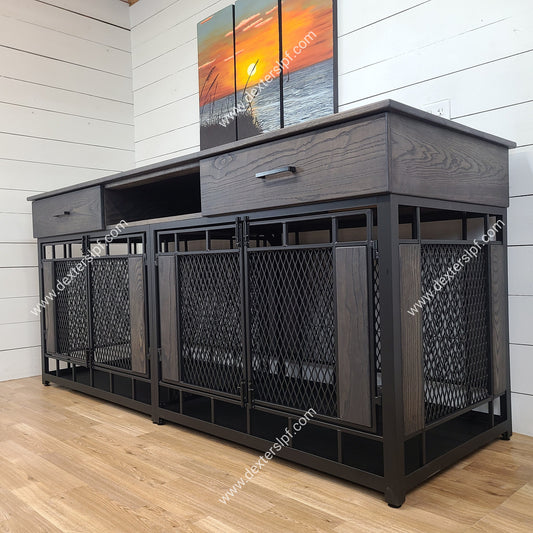 Raven X-Large Double Dog Kennel with Media Center | Modern Dog Crate Furniture