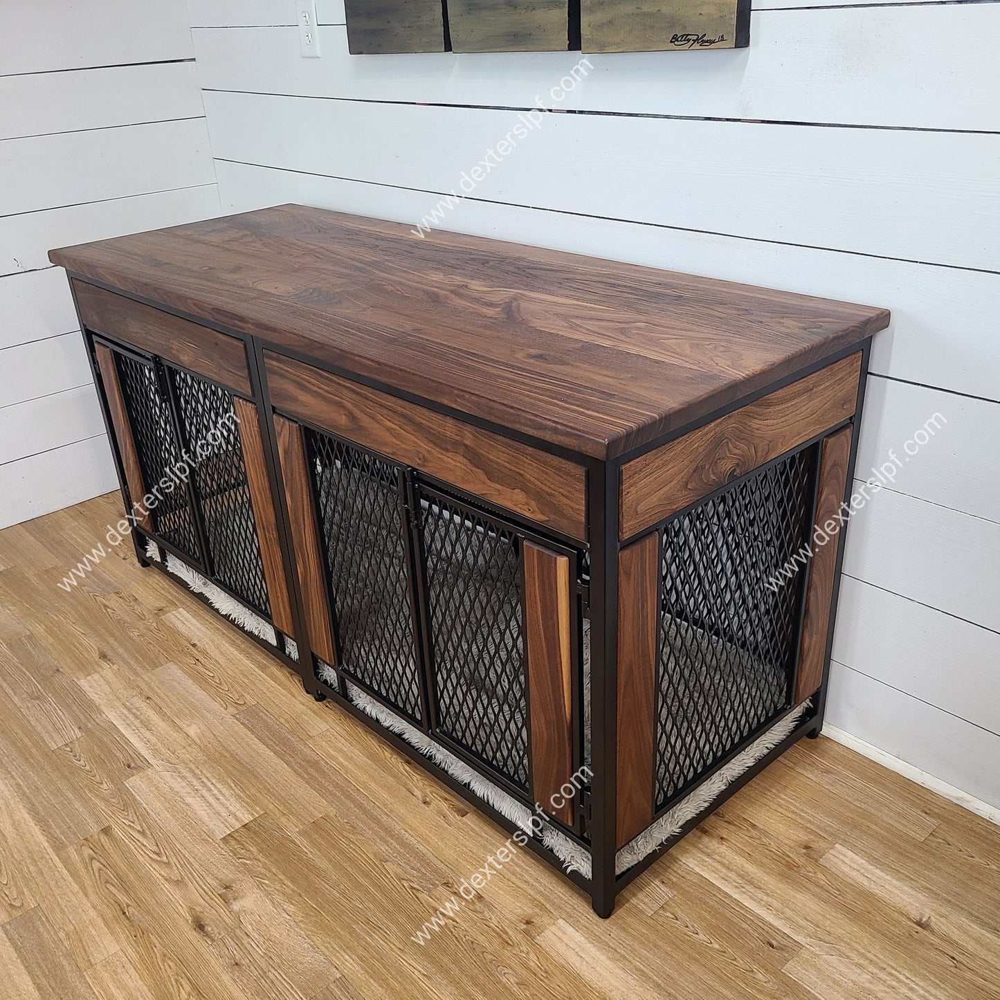 Raven Medium Double Dog Crate Furniture | Stylish Industrial Dog Kennel for Two