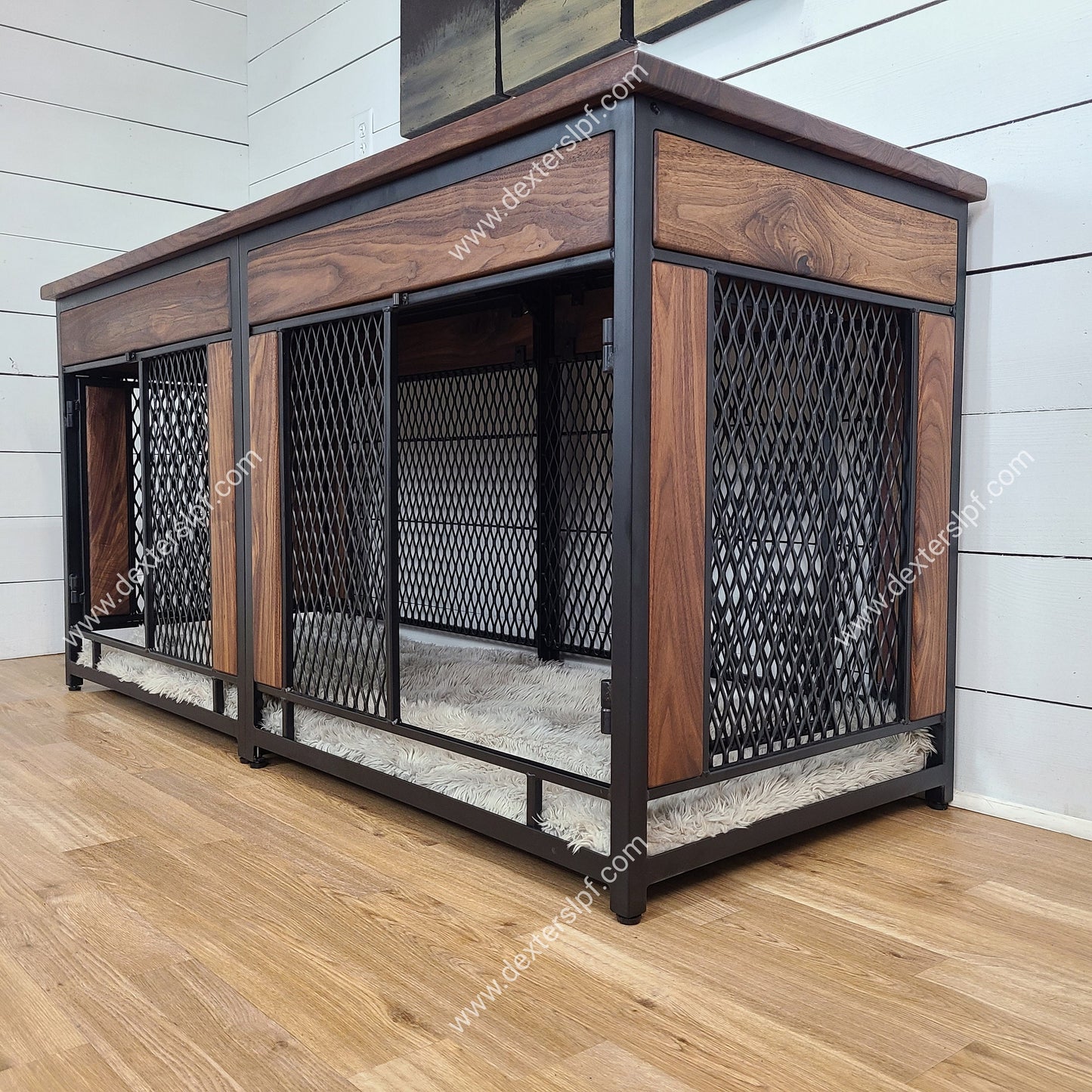 Raven Medium Double Dog Crate Furniture | Stylish Industrial Dog Kennel for Two