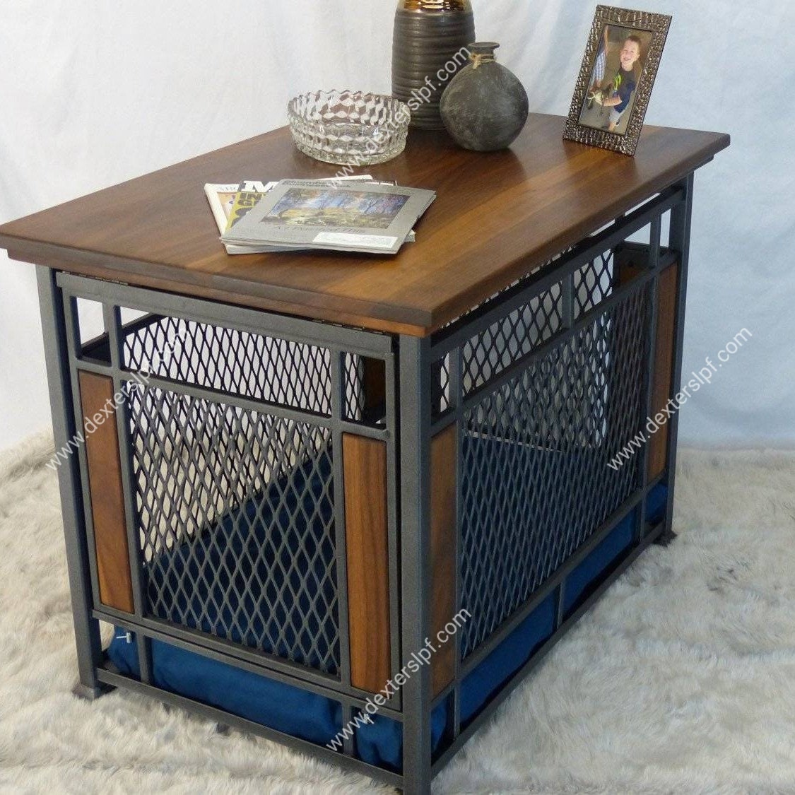 Raven Medium Dog Crate Table | Modern Dog Crate Furniture | Dog Crate End Table with Up and Over Doors