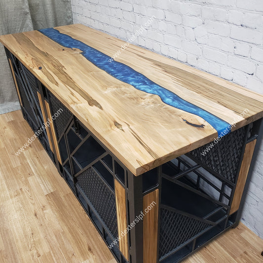 Remy X-Large Double Dog Kennel | Modern Dog Crate with Live Edge River Table