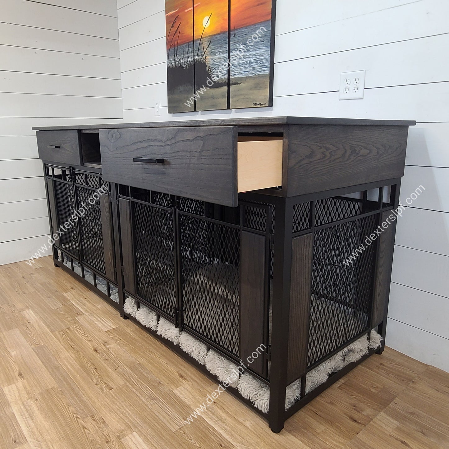 Raven X-Large Double Dog Kennel with Media Center | Modern Dog Crate Furniture