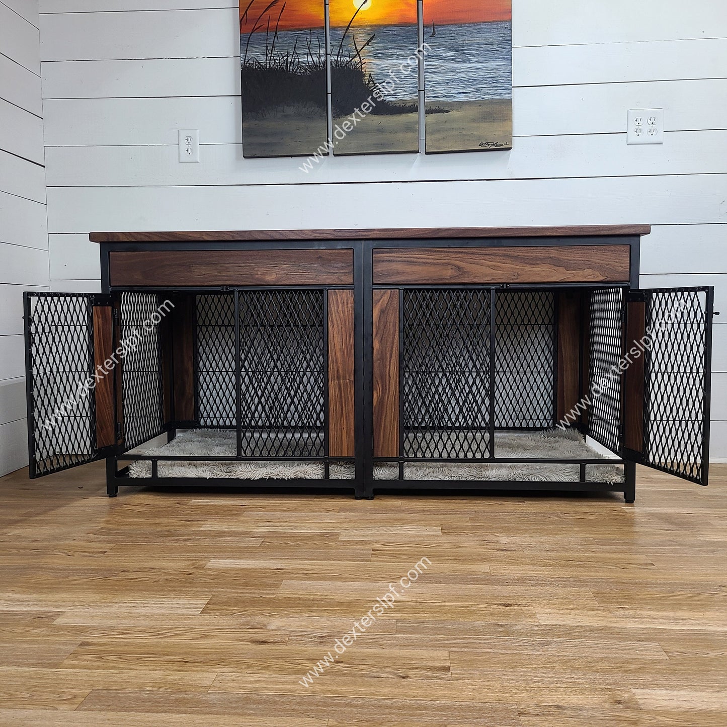 Raven Medium Double Dog Crate Furniture | Stylish Industrial Dog Kennel for Two