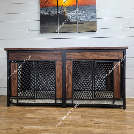 Raven Medium Double Dog Crate Furniture | Stylish Industrial Dog Kennel for Two