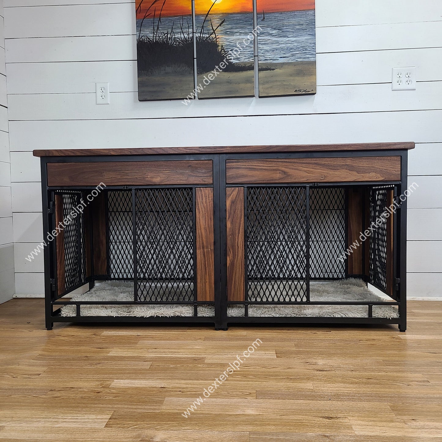 Raven Medium Double Dog Crate Furniture | Stylish Industrial Dog Kennel for Two