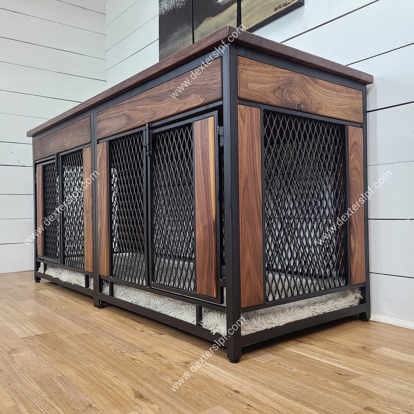 Raven Medium Double Dog Crate Furniture | Stylish Industrial Dog Kennel for Two