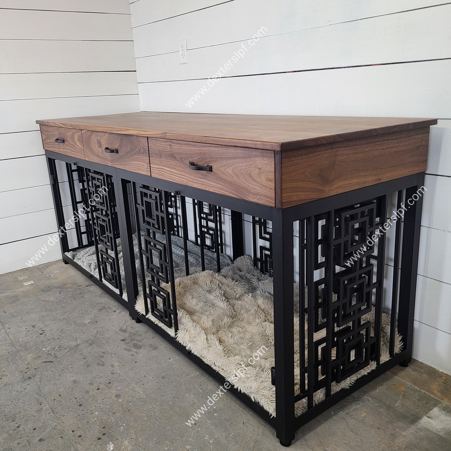 Sebby Large Double Dog Crate w/ Drawers | Luxury Dog Crate Furniture | Dog Kennel Furniture