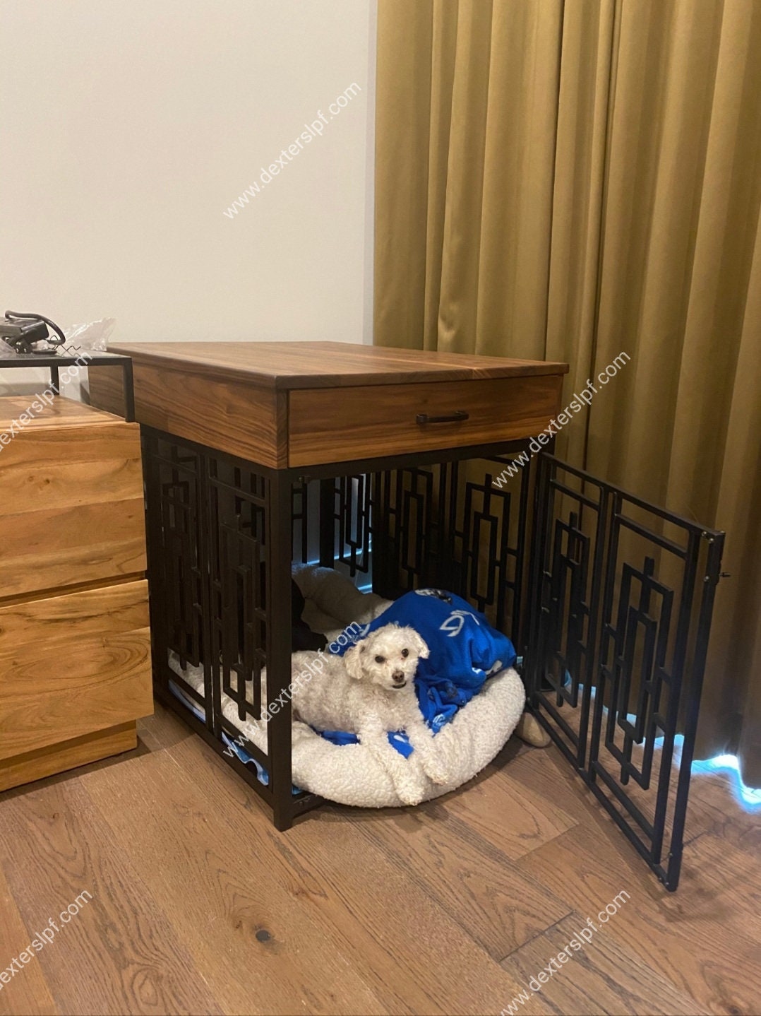 Daisy Large with Drawers Dog Crate Table, Modern Dog Crate, Dog Crate Furniture, Dog Kennel Furniture, Dog Crate End Table